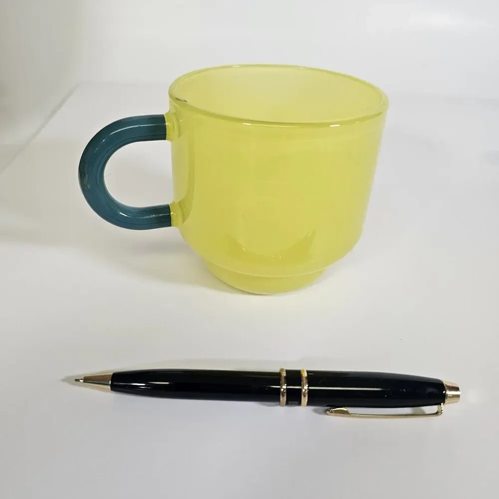 MCM Vintage Style Teal & Yellow glass mug hand crafted
